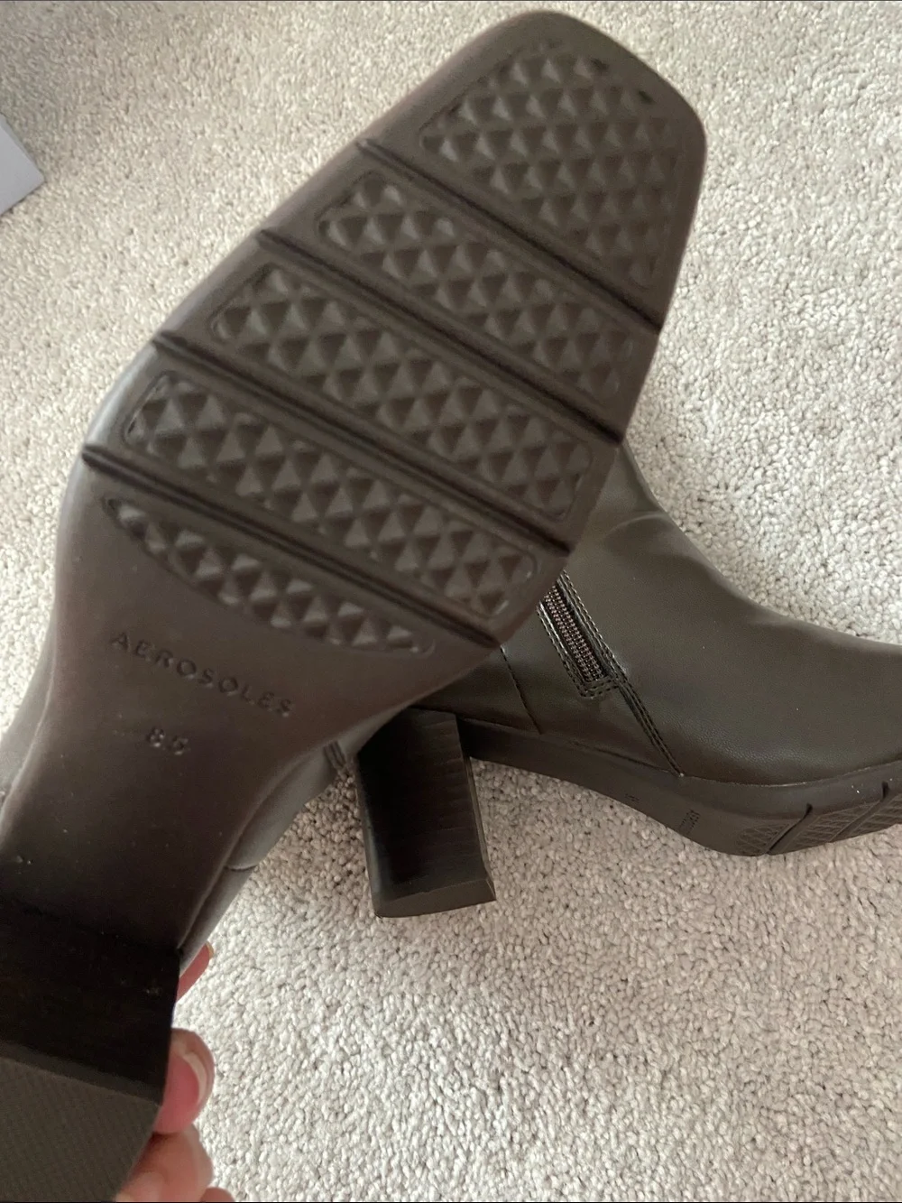 AEROSOLES Brown Leather-Look Block Heel Ankle Boots